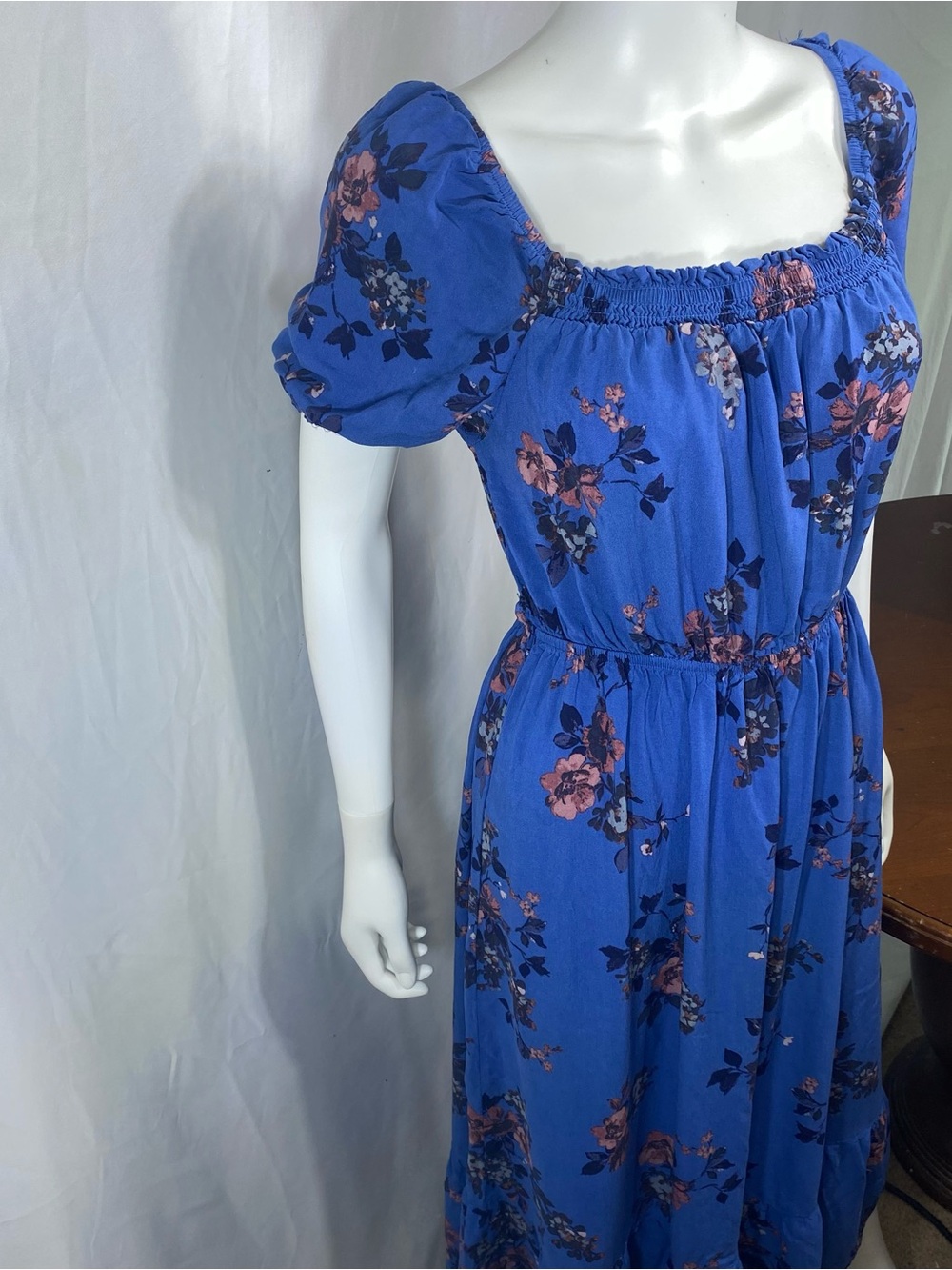 Wallflower Royal Blue Floral Maxi Dress with Puff Sleeves - Picture 2 of 5